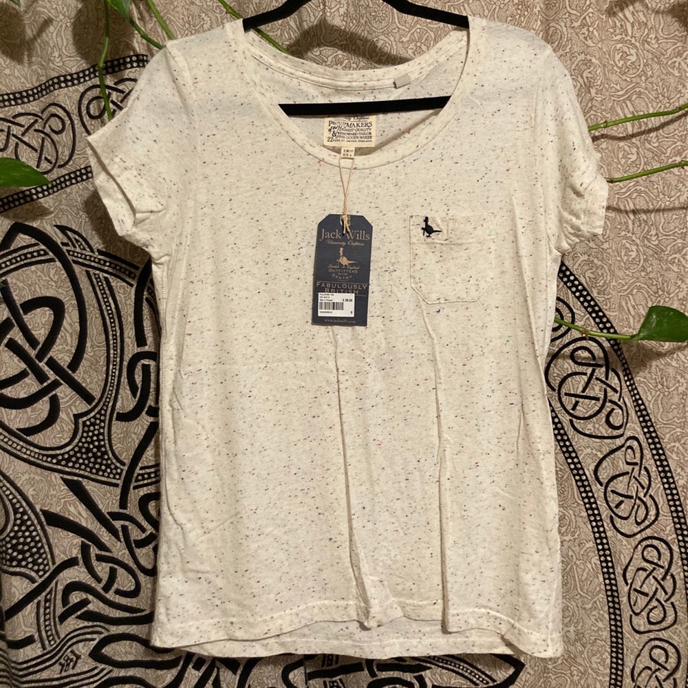 NWT Jack Wills Rainbow Speckled White Tee Size 6